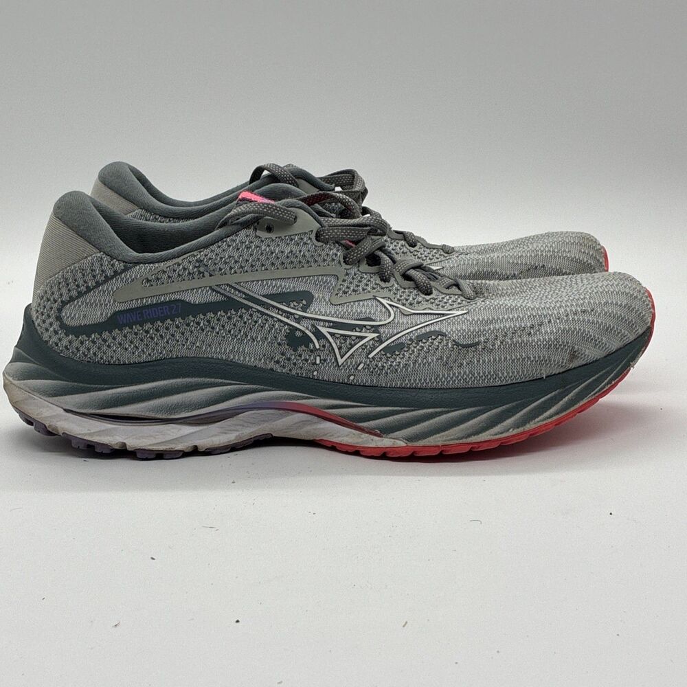 Mizuno Wave Rider 27 Womens Size 10.5 Gray Pink Running Shoes J1GD230321